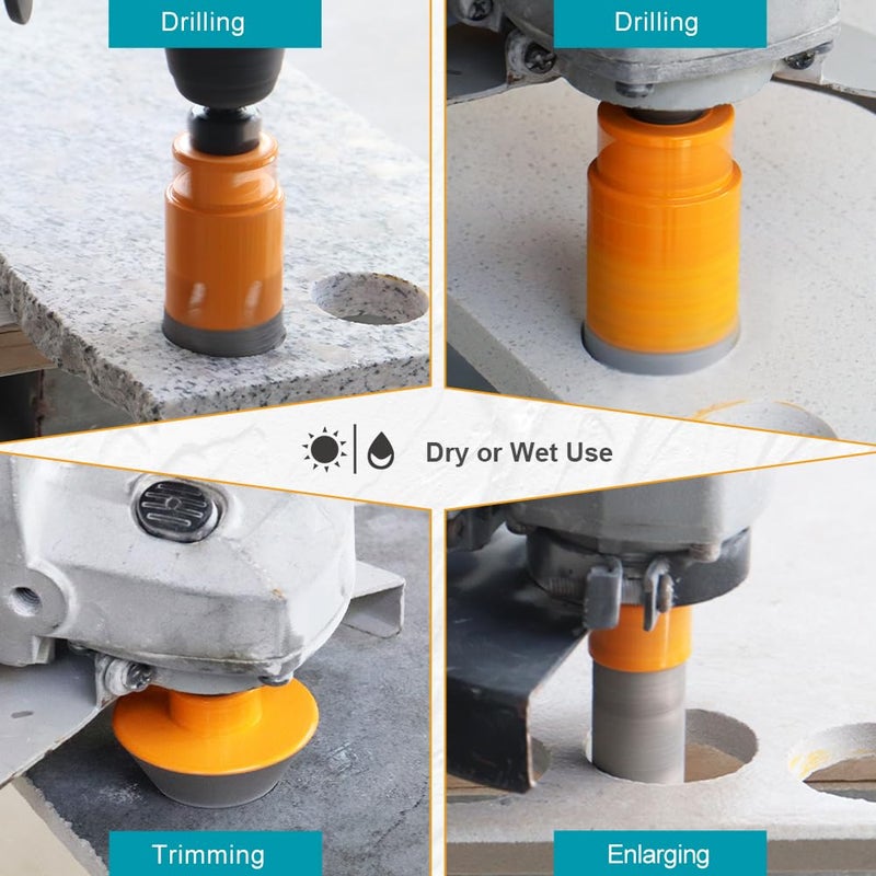 EXFEIN Daimond Tile Hole Saw Kit 10pcs - Diamond Core Drill Bits Set 6/6/8/19/35/50/65mm for Tile Porcelain Marble with 20mm Diamond Finger Bit and 50mm Chamfer Bit Trimming Holes & SDS Adapter - Image 4
